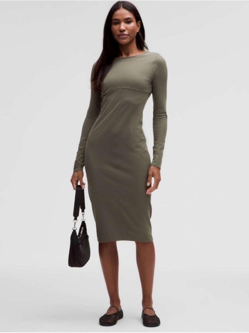 lululemon athletica Ribbed Nulu Scoop-Back Long-Sleeve Dress in Carob Brown
